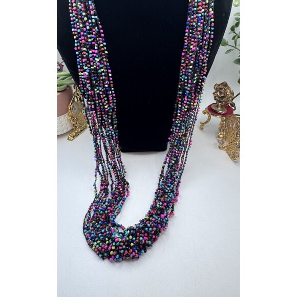Artisanal Womens Multistrand Multicolor Long Necklace Beads Handmade - Picture 3 of 8